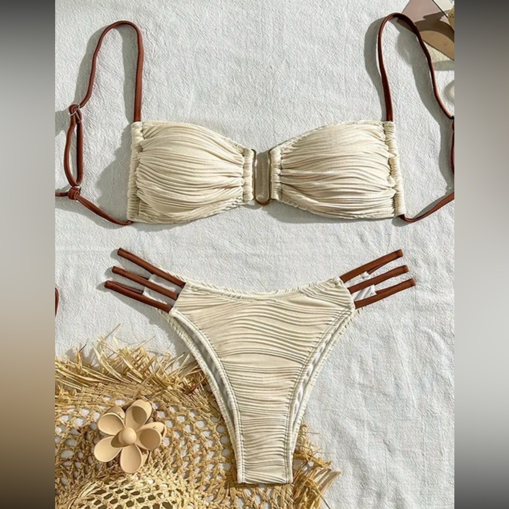 Cream and Brown Bikini Set